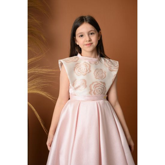 صورة فستان سهرة بناتي بتصميم وردي مزين بالورود - 706